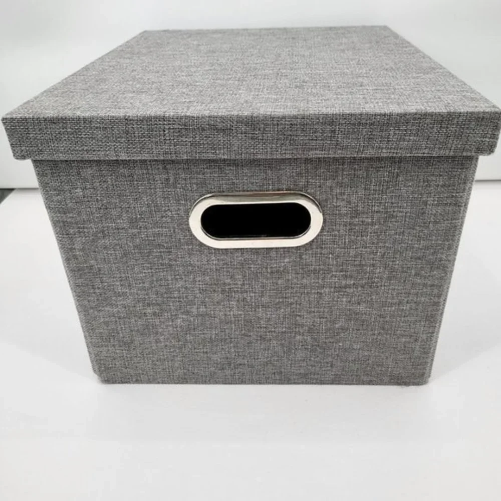 Collapsible File Storage Box w Lid Linen‎ Filing Storage Organizer with Rail New